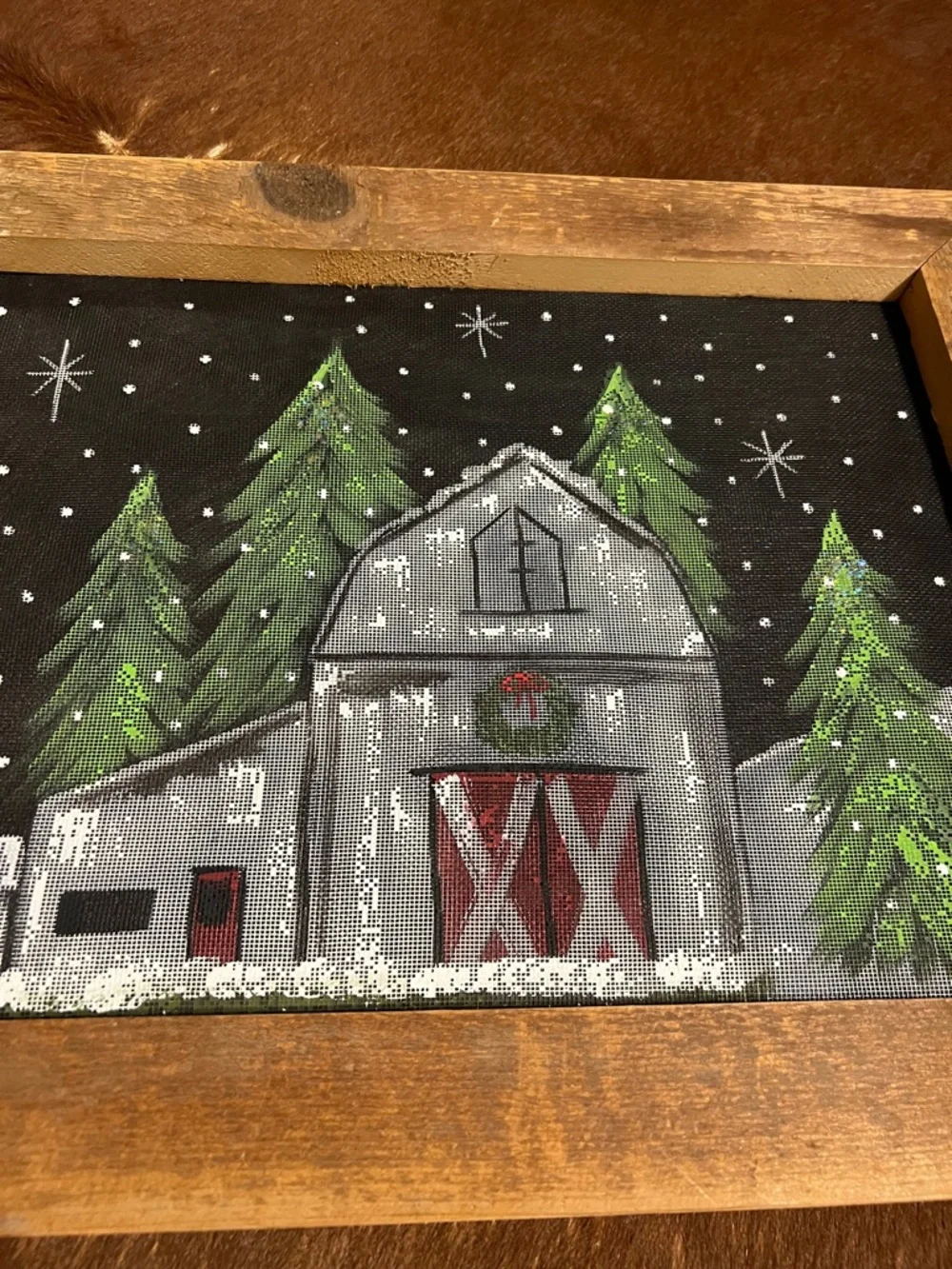 Hand-Painted Holiday Barn Wall Art - Green & Gray - Picture 5 of 16